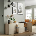 BESTÅ Storage combination with drawers, white stained oak effect/Selsviken high-gloss/beige, 180x42x65 cm