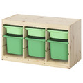 TROFAST Storage combination with boxes, light white stained pine light green/bright green, 93x44x52 cm