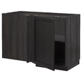 METOD Corner base cabinet with shelf, black/Lerhyttan black stained, 128x68 cm
