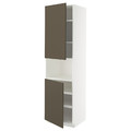 METOD High cab f micro w 2 doors/shelves, white/Havstorp brown-beige, 60x60x220 cm