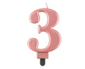 Birthday Candle 3 Metallic 8cm, pink-gold