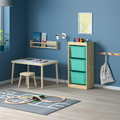 TROFAST Storage combination with boxes, light white stained pine, turquoise, 44x30x91 cm