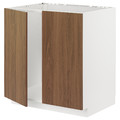 METOD Base cabinet for sink + 2 doors, white/Tistorp brown walnut effect, 80x60 cm