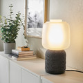 SYMFONISK Speaker lamp w Wi-Fi, glass shade, black/white