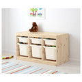 TROFAST Storage combination with boxes, light white stained pine, white, 94x44x52 cm