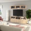 BESTÅ TV storage combination/glass doors, white stained oak effect/Lappviken white stained oak eff clear glass, 180x42x192 cm