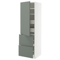 METOD / MAXIMERA Hi cab w shlvs/4 drawers/dr/2 frnts, white/Nickebo matt grey-green, 60x60x200 cm