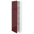 METOD High cabinet with shelves, white Kallarp/high-gloss dark red-brown, 60x37x200 cm