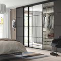 SKYTTA / MEHAMN/AULI Sliding door combination, black/dark grey mirror glass, 376x240 cm