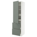 METOD / MAXIMERA Hi cab w shlvs/4 drawers/dr/2 frnts, white/Nickebo matt grey-green, 60x60x220 cm