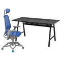 UTESPELARE / STYRSPEL Gaming desk and chair, black blue/light grey