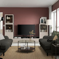 BESTÅ TV storage combination/glass doors, black-brown Sindvik/Lappviken light grey/beige, 300x42x193 cm