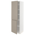 METOD High cabinet with shelves/2 doors, white/Upplöv matt dark beige, 60x60x200 cm