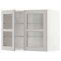 METOD Wall cabinet w shelves/2 glass drs, white/Lerhyttan light grey, 80x60 cm