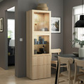 BESTÅ Storage combination w glass doors, white stained oak effect/Lappviken white stained oak eff clear glass, 60x42x193 cm