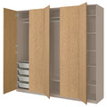 PAX / STORKLINTA Wardrobe combination, grey-beige/oak effect, 250x60x236 cm