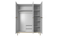 Wardrobe Nicole with Drawer Unit 150 cm, matt white, gold handles and legs