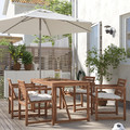 NÄMMARÖ Table+4 chairs w armrests, outdoor, light brown stained/Kuddarna beige