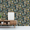 GoodHome Vinyl Wallpaper on Fleece Galene, ocher/turquoise