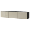 BESTÅ TV bench with doors, black-brown, Selsviken high-gloss/beige, 180x42x38 cm