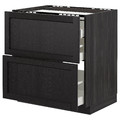 METOD/MAXIMERA Base cab f hob/2 fronts/3 drawers, black/Lerhyttan black stained, 80x61.8x88 cm