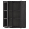 METOD Wall cabinet w shelves/2 glass drs, black/Lerhyttan black stained, 80x100 cm