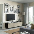 BESTÅ TV bench with doors, black-brown, Selsviken high-gloss/beige, 180x42x38 cm