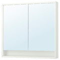 FAXÄLVEN Mirror cabinet w built-in lighting, white, 100x15x95 cm