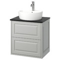 TÄNNFORSEN / TÖRNVIKEN Wash-stnd w drawers/wash-basin/tap, light grey/black marble effect, 62x49x79 cm