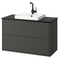 HAVBÄCK / ORRSJÖN Wash-stnd w drawers/wash-basin/tap, dark grey/black marble effect, 102x49x71 cm