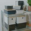 KUGGIS Box with lid, white/bamboo, 26x35x15 cm