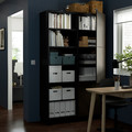 BESTÅ Storage combination with doors, black-brown Hedeviken/dark brown stained oak veneer, 120x42x202 cm