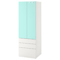 SMÅSTAD / PLATSA Wardrobe, white pale turquoise/with 3 drawers, 60x57x181 cm