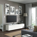BESTÅ TV bench with doors, white, Selsviken high-gloss/white, 180x42x38 cm
