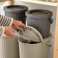 DAMMÄNG Bin with lid, grey-beige, 26 l