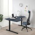 BEKANT Corner desk left sit/stand, Linoleum blue, black, 160x110 cm