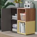 EKET Cabinet combination with feet, dark grey walnut effect/pale yellow, 70x35x72 cm