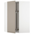 METOD Corner wall cabinet with carousel, white/Upplöv matt dark beige, 68x100 cm