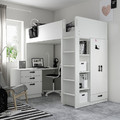 SMÅSTAD Loft bed, white white/with desk with 2 shelves, 90x200 cm