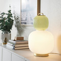 PILBLIXT Table lamp, white/light green glass/gold effect metal, 41 cm