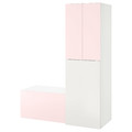 SMÅSTAD Wardrobe with pull-out unit, white pale pink/with storage bench, 150x57x196 cm