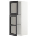 METOD Wall cabinet w shelves/2 glass drs, white/Lerhyttan black stained, 40x100 cm