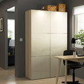 BESTÅ Storage combination with doors, white stained oak effect, Selsviken high-gloss/beige, 120x40x192 cm