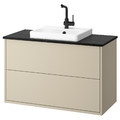 HAVBÄCK / ORRSJÖN Wash-stnd w drawers/wash-basin/tap, beige/black marble effect, 102x49x71 cm