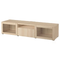 BESTÅ TV bench, white stained oak effect/Lappviken white stained oak eff clear glass, 180x42x39 cm