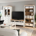 HEMNES TV storage combination, white stain, light brown, clear glass, 326x197 cm