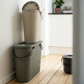 DAMMÄNG Bin with lid, grey-beige, 26 l