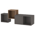 EKET Wall-mounted cabinet combination, dark grey/walnut, 140x35x53 cm