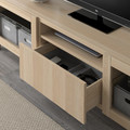 BESTÅ TV bench, white stained oak effect, Lappviken/Stubbarp white stained oak eff clear glass, 180x42x48 cm