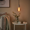 JÄLLBY / MOLNART Pendant lamp with light bulb, textile nickel-plated/globe grey clear glass